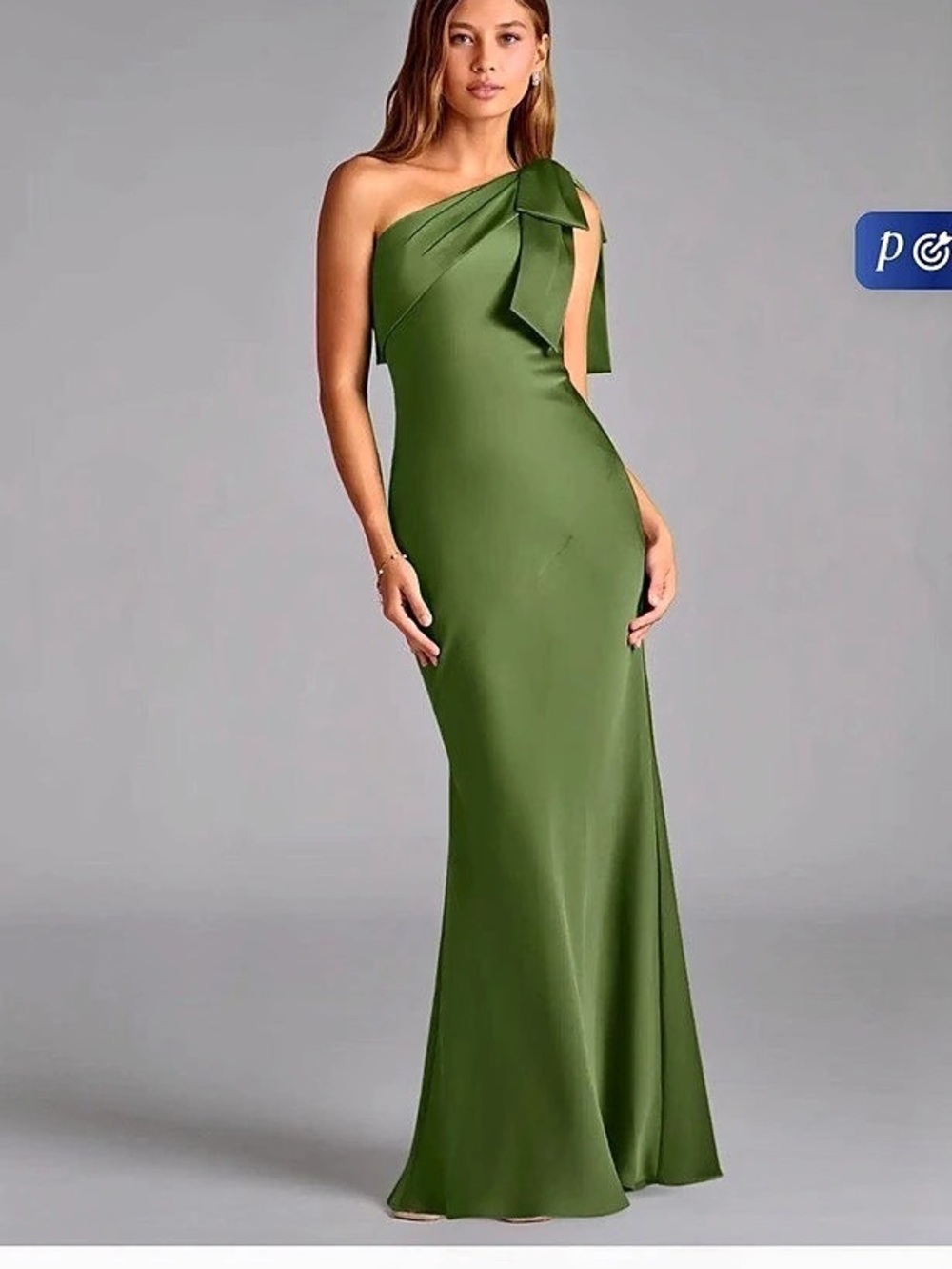 Azazie Yuanna Juniper Mermaid One Shoulder Stretch Satin Dress - size 12